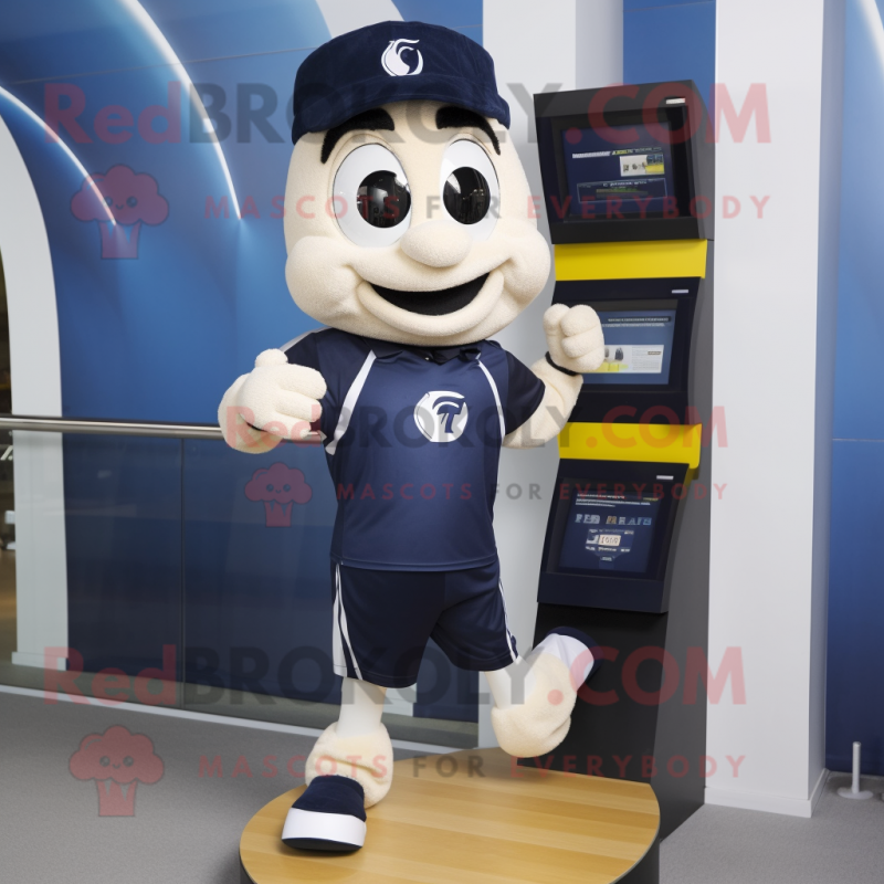 Navy Hourglass mascot costume character dressed with a Running Shorts and Gloves