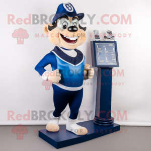 Navy Hourglass mascot costume character dressed with a Running Shorts and Gloves