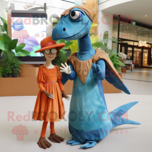 Rust Dimorphodon mascot costume character dressed with a Maxi Dress and Watches