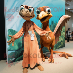 Rust Dimorphodon mascot costume character dressed with a Maxi Dress and Watches