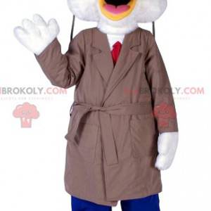 Mascota del pato blanco con su impermeable beige -