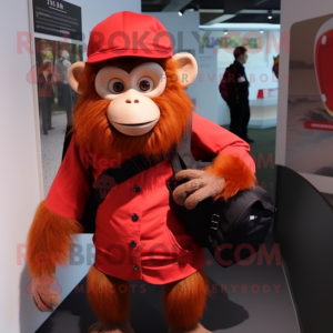 Red Capuchin Monkey mascot costume character dressed with a Pleated Skirt and Backpacks