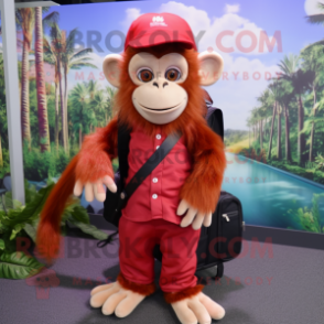 Red Capuchin Monkey mascot costume character dressed with a Pleated Skirt and Backpacks