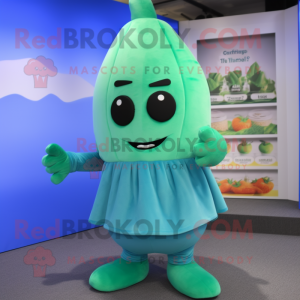 Teal Celery mascot costume character dressed with a Romper and Anklets