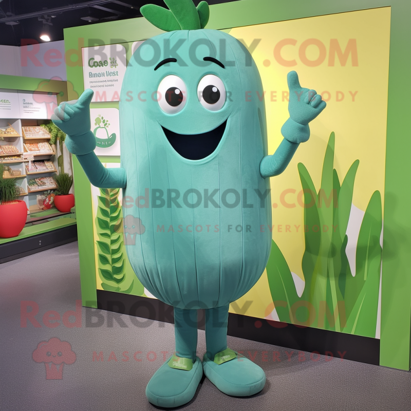 Teal Celery mascot costume character dressed with a Romper and Anklets