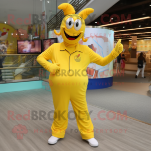 Yellow Shrimp Scampi mascot costume character dressed with a Joggers and Cufflinks