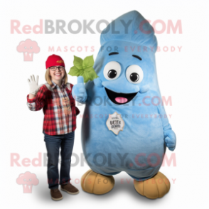 Sky Blue Turnip mascot costume character dressed with a Flannel Shirt and Watches