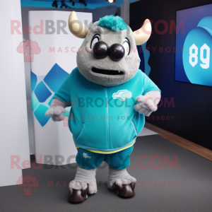 Cyan Beef Wellington mascot costume character dressed with a Sweater and Anklets