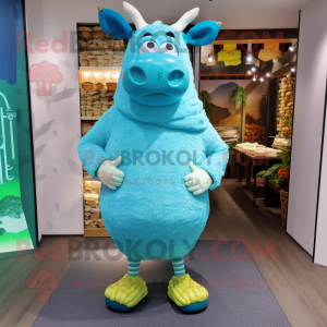 Cyan Beef Wellington mascot costume character dressed with a Sweater and Anklets