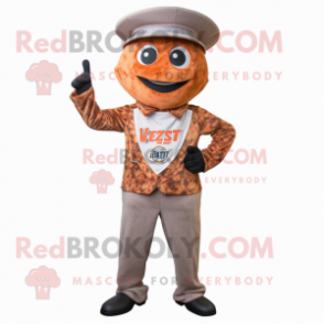 Rust Pizza mascot costume character dressed with a Suit Pants and Caps