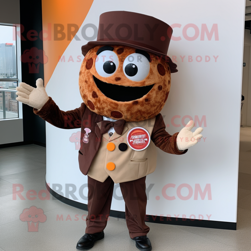 Rust Pizza mascot costume character dressed with a Suit Pants and Caps