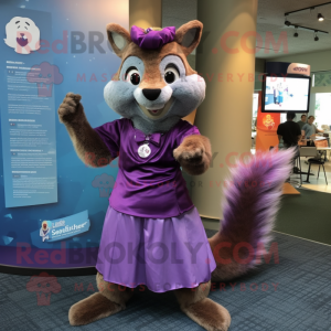 Purple Squirrel mascot costume character dressed with a Wrap Skirt and Watches