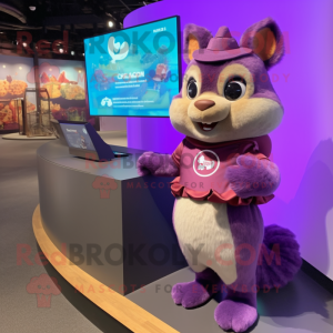 Purple Squirrel mascot costume character dressed with a Wrap Skirt and Watches