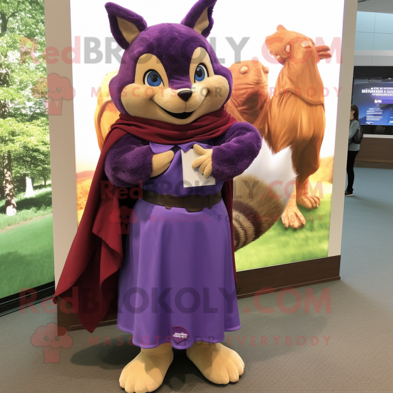 Purple Squirrel mascot costume character dressed with a Wrap Skirt and Watches