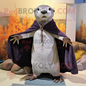Gray Otter mascot costume character dressed with a Sheath Dress and Shawls