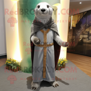 Gray Otter mascot costume character dressed with a Sheath Dress and Shawls