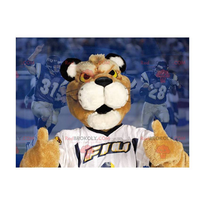 Mascot beige and white tiger with a white t-shirt - Mascot beige and white tiger with a white t-shirt -