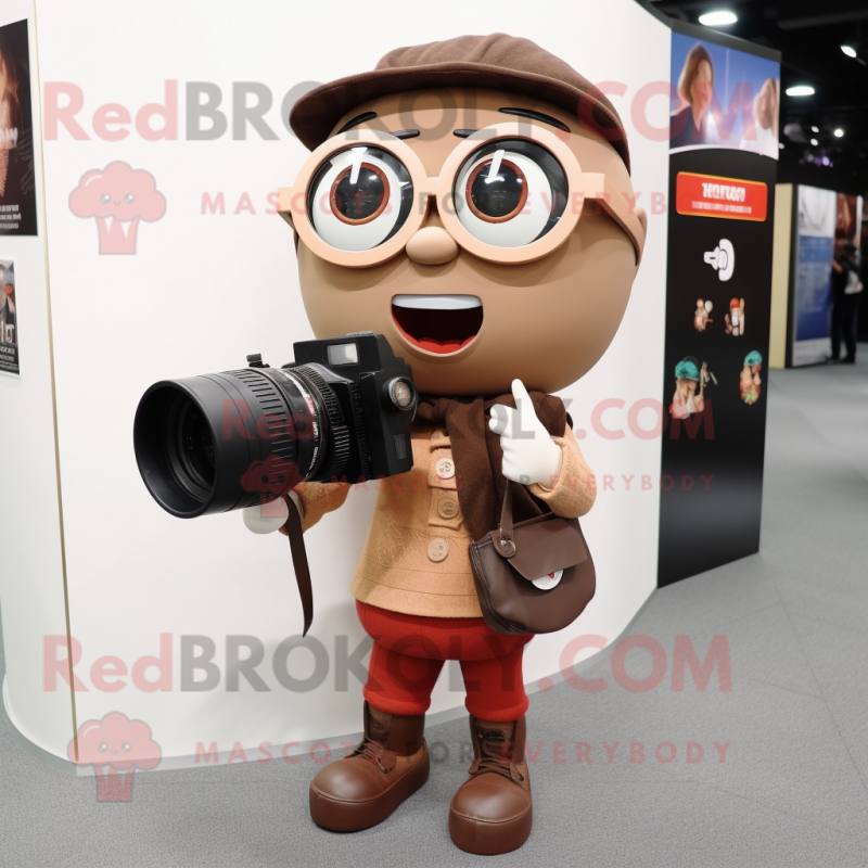 Brown Camera mascot costume character dressed with a Blouse and Eyeglasses