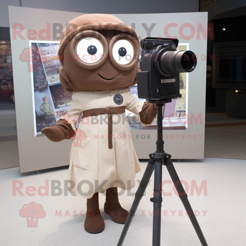 Brown Camera mascot costume character dressed with a Blouse and Eyeglasses