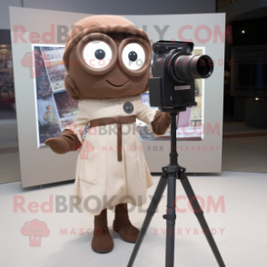 Brown Camera mascot costume character dressed with a Blouse and Eyeglasses