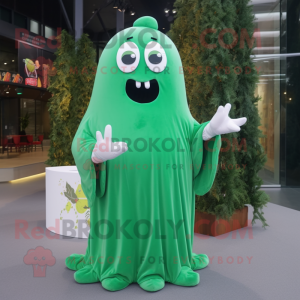 Forest Green Ghost mascot costume character dressed with a Dress and Mittens