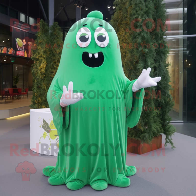Forest Green Ghost mascot costume character dressed with a Dress and Mittens Forest Green Ghost mascot costume character dressed with a Dress and Mittens