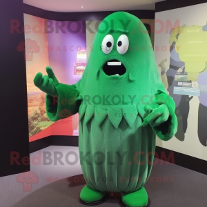 Forest Green Ghost mascot costume character dressed with a Dress and Mittens