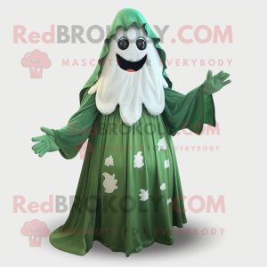 Forest Green Ghost mascot costume character dressed with a Dress and Mittens