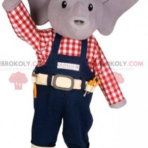 Little gray mouse mascot in handyman outfit - Redbrokoly.com