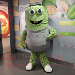 Gray Cucumber mascot costume character dressed with a Rash Guard and Anklets