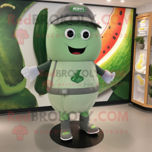 Gray Cucumber mascot costume character dressed with a Rash Guard and Anklets