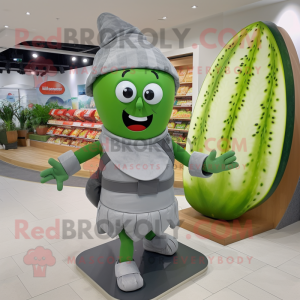 Gray Cucumber mascot costume character dressed with a Rash Guard and Anklets