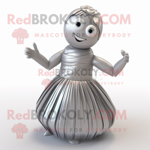 Silver Acrobat mascot costume character dressed with a Pleated Skirt and Wraps