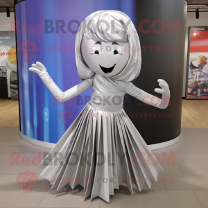 Silver Acrobat mascot costume character dressed with a Pleated Skirt and Wraps