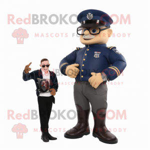 Navy American Soldier mascot costume character dressed with a Biker Jacket and Smartwatches
