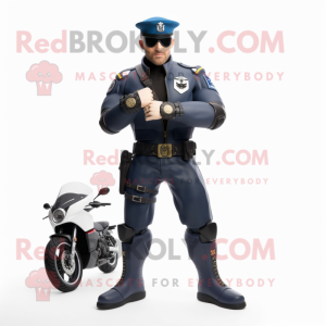 Navy American Soldier mascot costume character dressed with a Biker Jacket and Smartwatches
