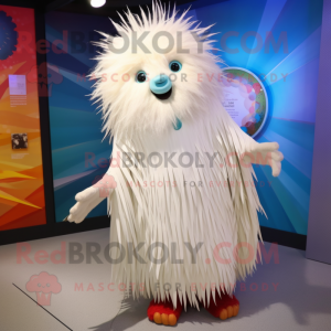 White Porcupine mascot costume character dressed with a A-Line Dress and Shawls