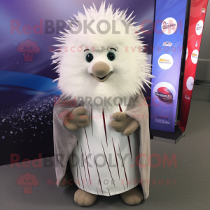 White Porcupine mascot costume character dressed with a A-Line Dress and Shawls