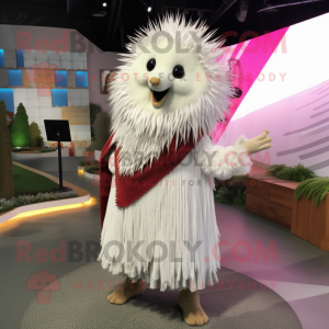 White Porcupine mascot costume character dressed with a A-Line Dress and Shawls
