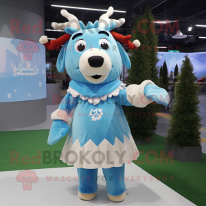 Sky Blue Elk mascot costume character dressed with a Mini Dress and Beanies