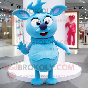 Sky Blue Elk mascot costume character dressed with a Mini Dress and Beanies