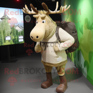 Beige Irish Elk mascot costume character dressed with a Jeggings and Backpacks