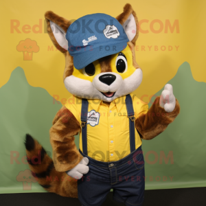Yellow Skunk mascot costume character dressed with a Chambray Shirt and Headbands