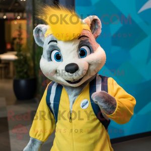 Yellow Skunk mascot costume character dressed with a Chambray Shirt and Headbands