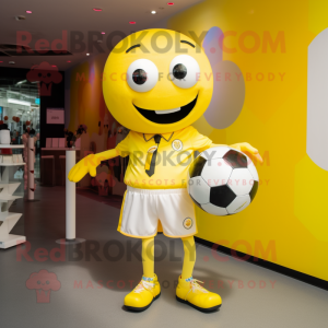 Yellow Soccer Ball mascot costume character dressed with a Playsuit and Ties