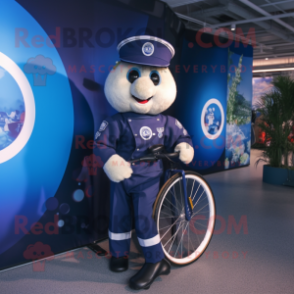 Navy Unicyclist mascot costume character dressed with a Trousers and Brooches