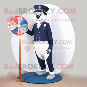Navy Unicyclist mascot costume character dressed with a Trousers and Brooches