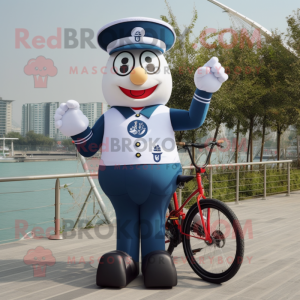 Navy Unicyclist mascot costume character dressed with a Trousers and Brooches