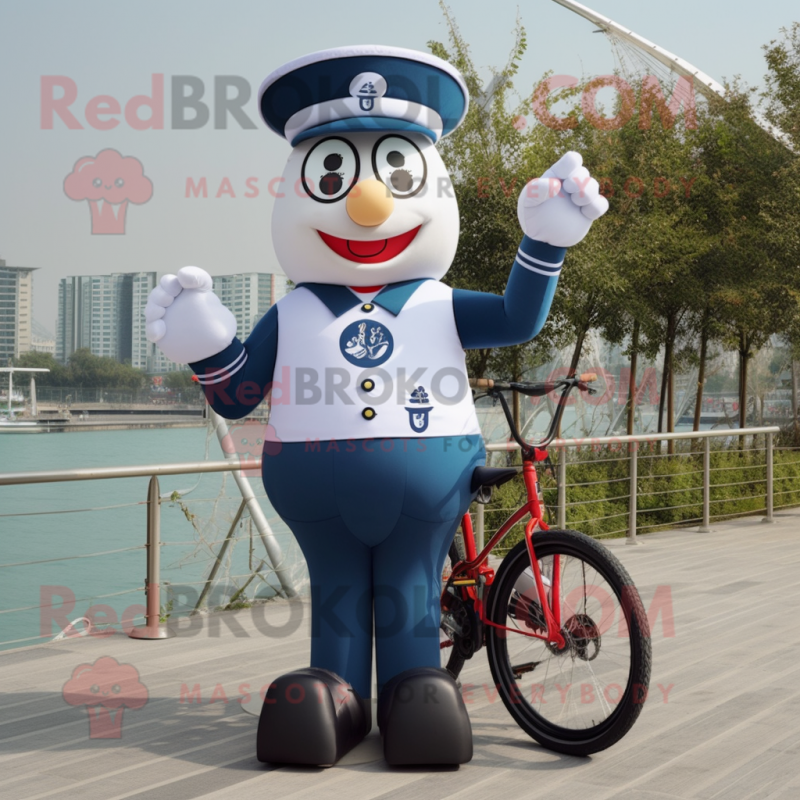 Navy Unicyclist mascot costume character dressed with a Trousers and Brooches