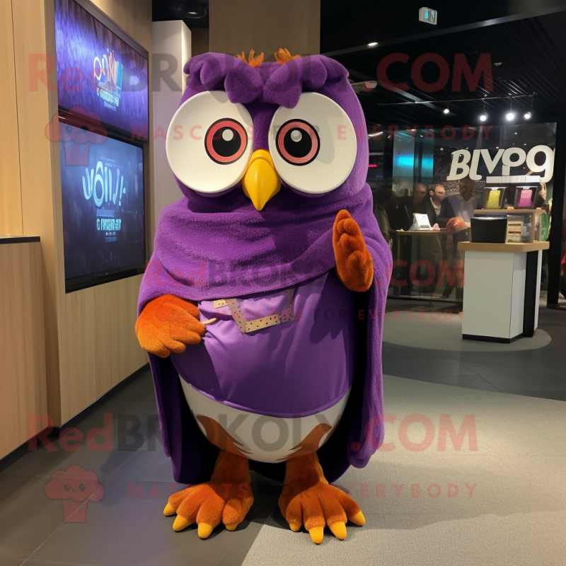 Purple Owl mascot costume character dressed with a Capri Pants and Shawls